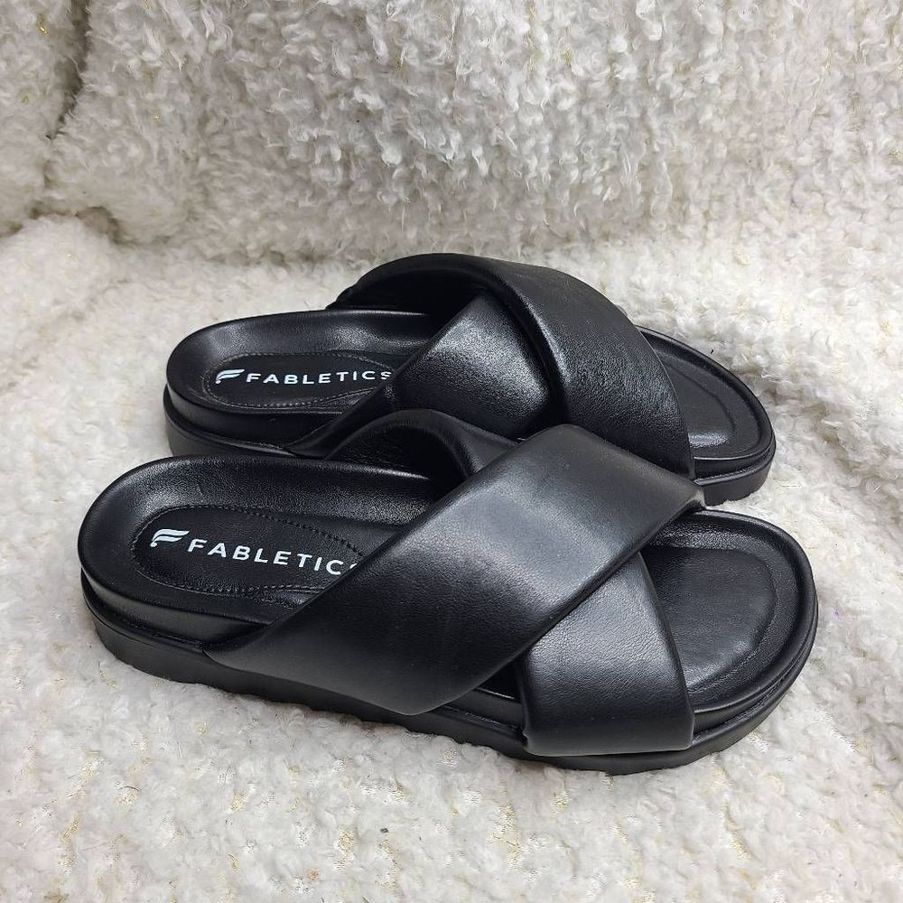 Fabletics Lifestyle Faux Leather Crisscross Slide Sandals sz 7 NWT